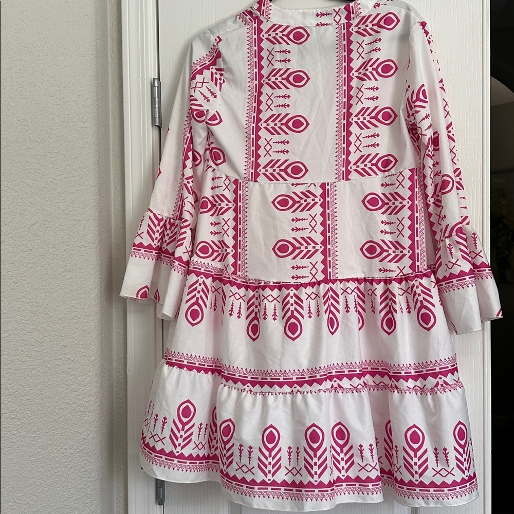 White and Pink Patterned Women's Dress - Picture 5 of 7
